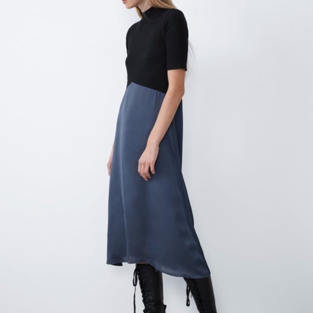 Zara Black/Blue Combined Midi Dress